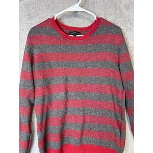 Aeropostale Mens Sweater Medium Red‎ Gray Striped Long Sleeve Cotton Blend